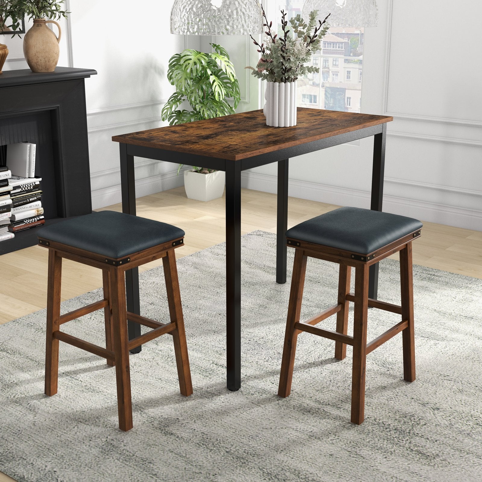 Set of 2 24/30 Inch Dining Bar Stool with Rubber Wood-30 inches, Brown Bar Stools   at Gallery Canada