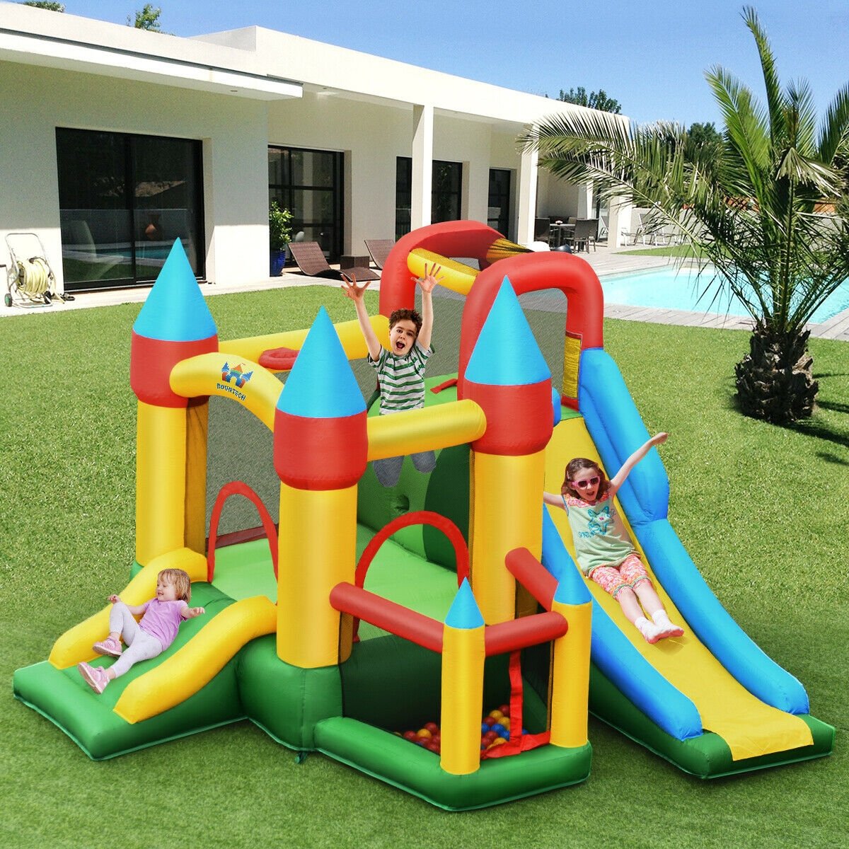 Kids Inflatable Dual Slide Jumping Castle with 780W Blower, Multicolor - Gallery Canada