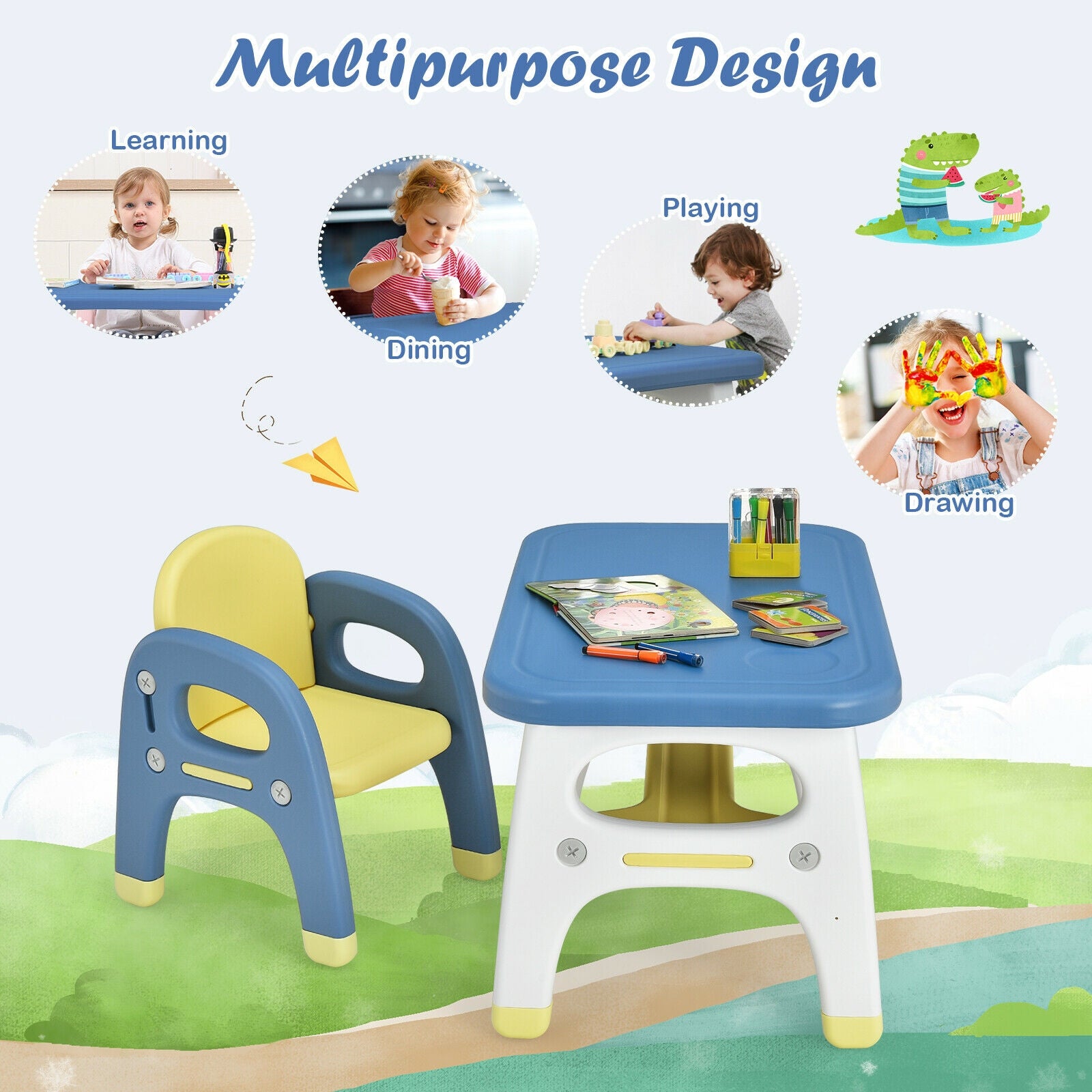 Kids Activity Table and Chair Set with Montessori Toys for Preschool and Kindergarten, Blue Kids Table & Chair Sets at Gallery Canada