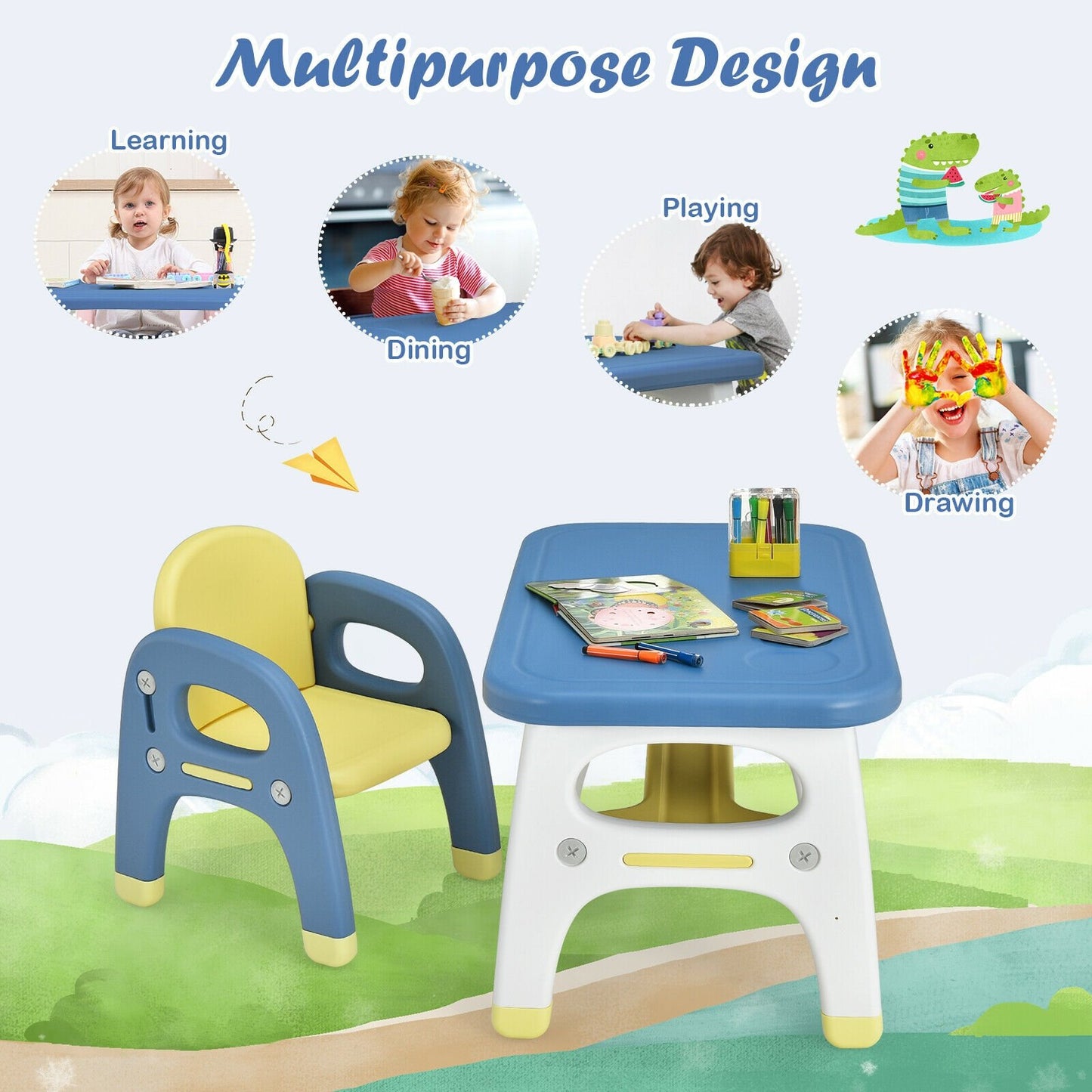 Kids Activity Table and Chair Set with Montessori Toys for Preschool and Kindergarten, Blue - Gallery Canada