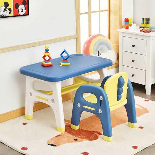 Kids Activity Table and Chair Set with Montessori Toys for Preschool and Kindergarten, Blue