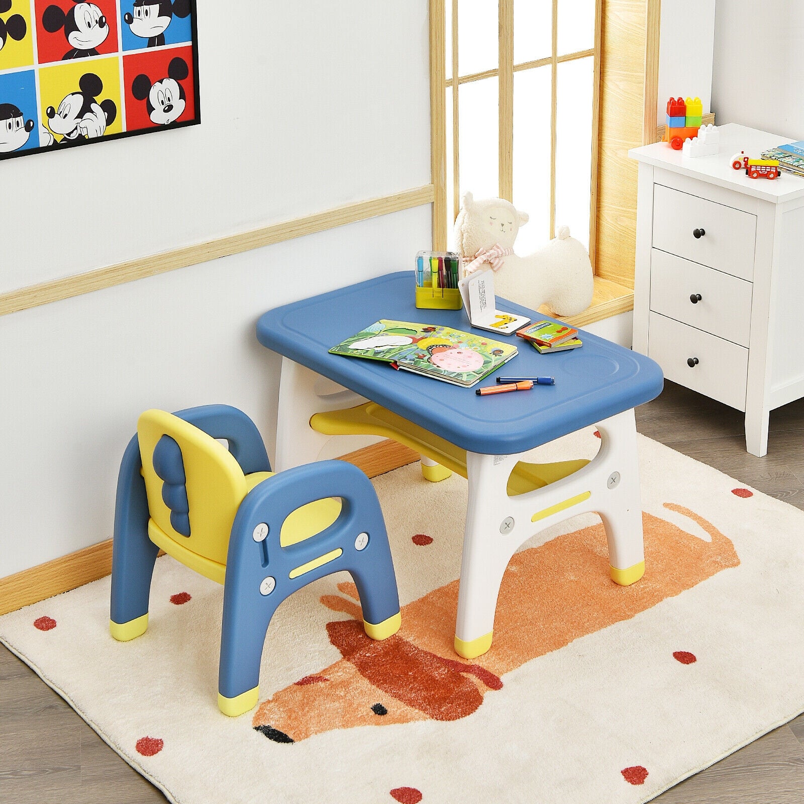 Kids Activity Table and Chair Set with Montessori Toys for Preschool and Kindergarten, Blue Kids Table & Chair Sets at Gallery Canada