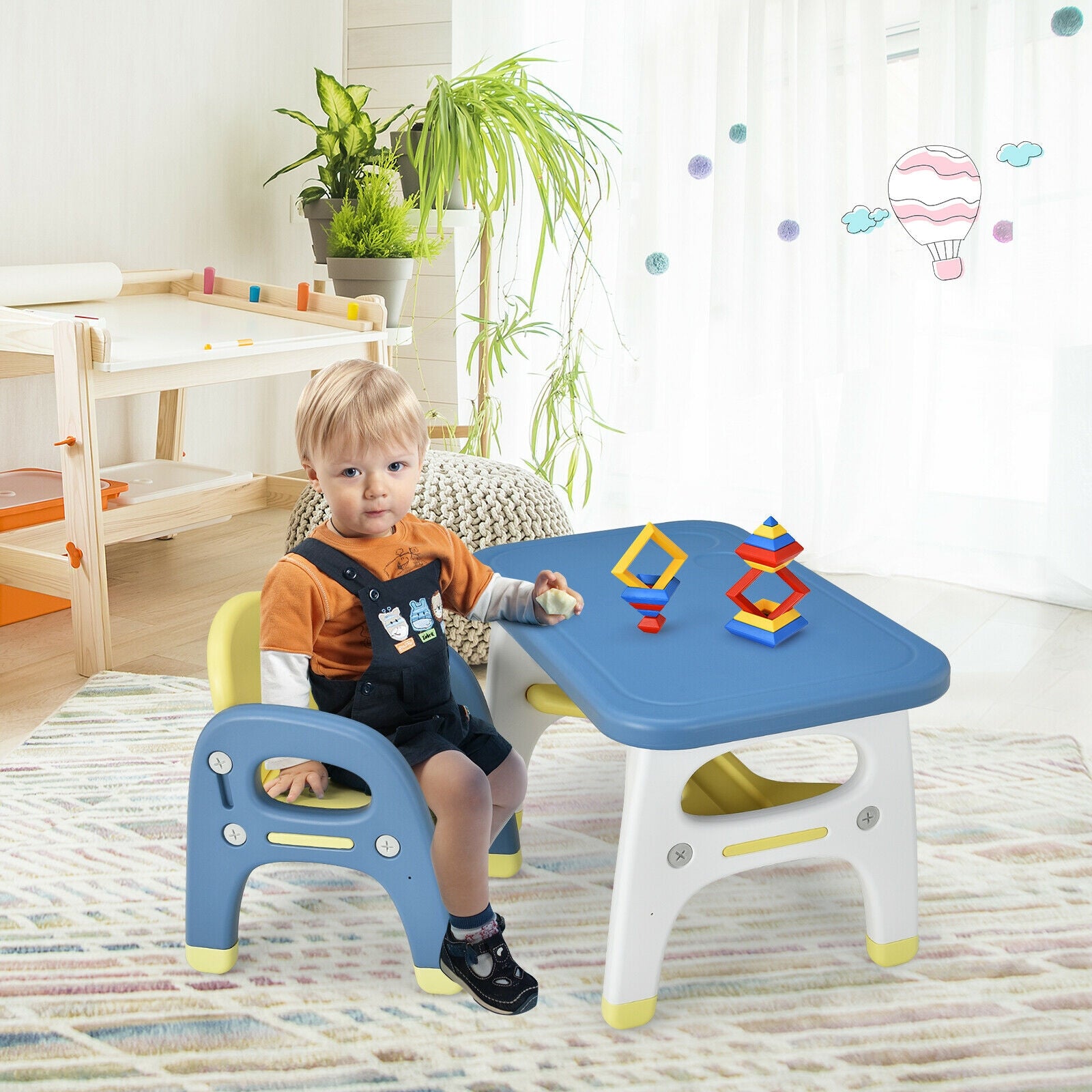 Kids Activity Table and Chair Set with Montessori Toys for Preschool and Kindergarten, Blue Kids Table & Chair Sets at Gallery Canada