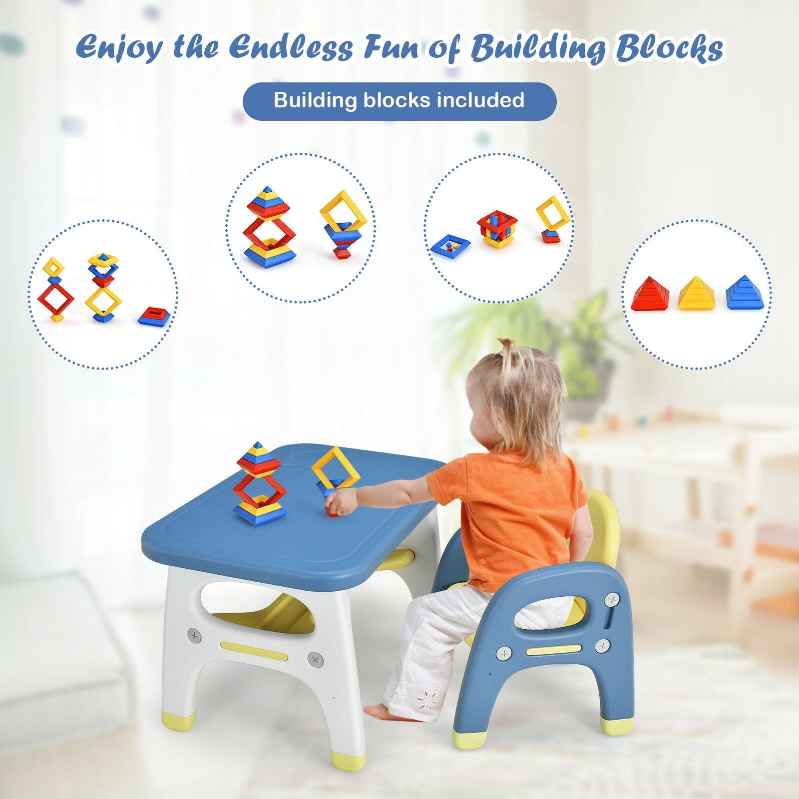 Kids Activity Table and Chair Set with Montessori Toys for Preschool and Kindergarten, Blue - Gallery Canada