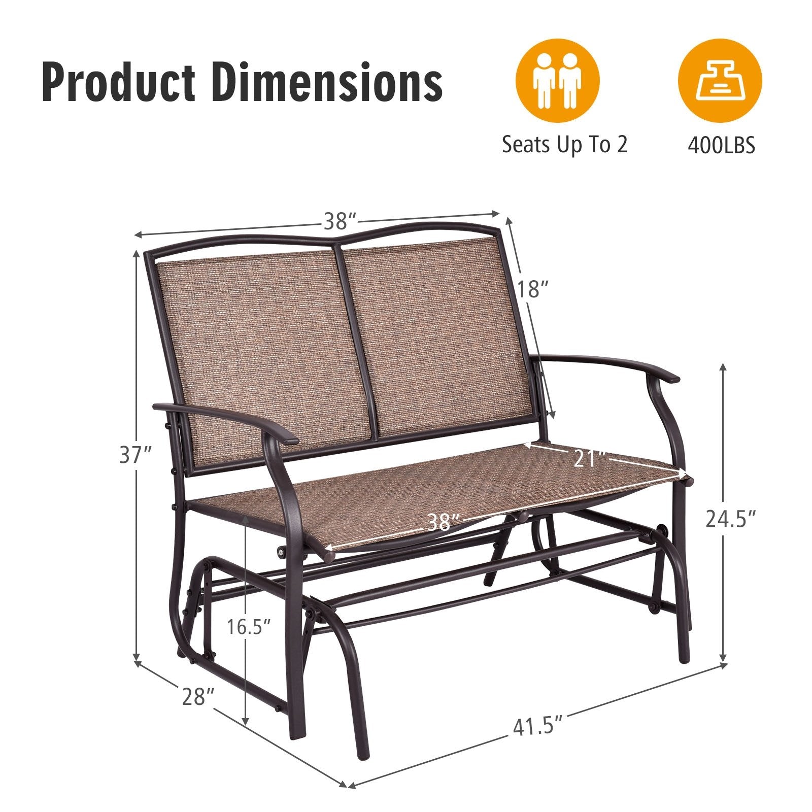 Iron Patio Rocking Chair for Outdoor Backyard and Lawn, Brown Patio Rocking Chairs & Gliders   at Gallery Canada