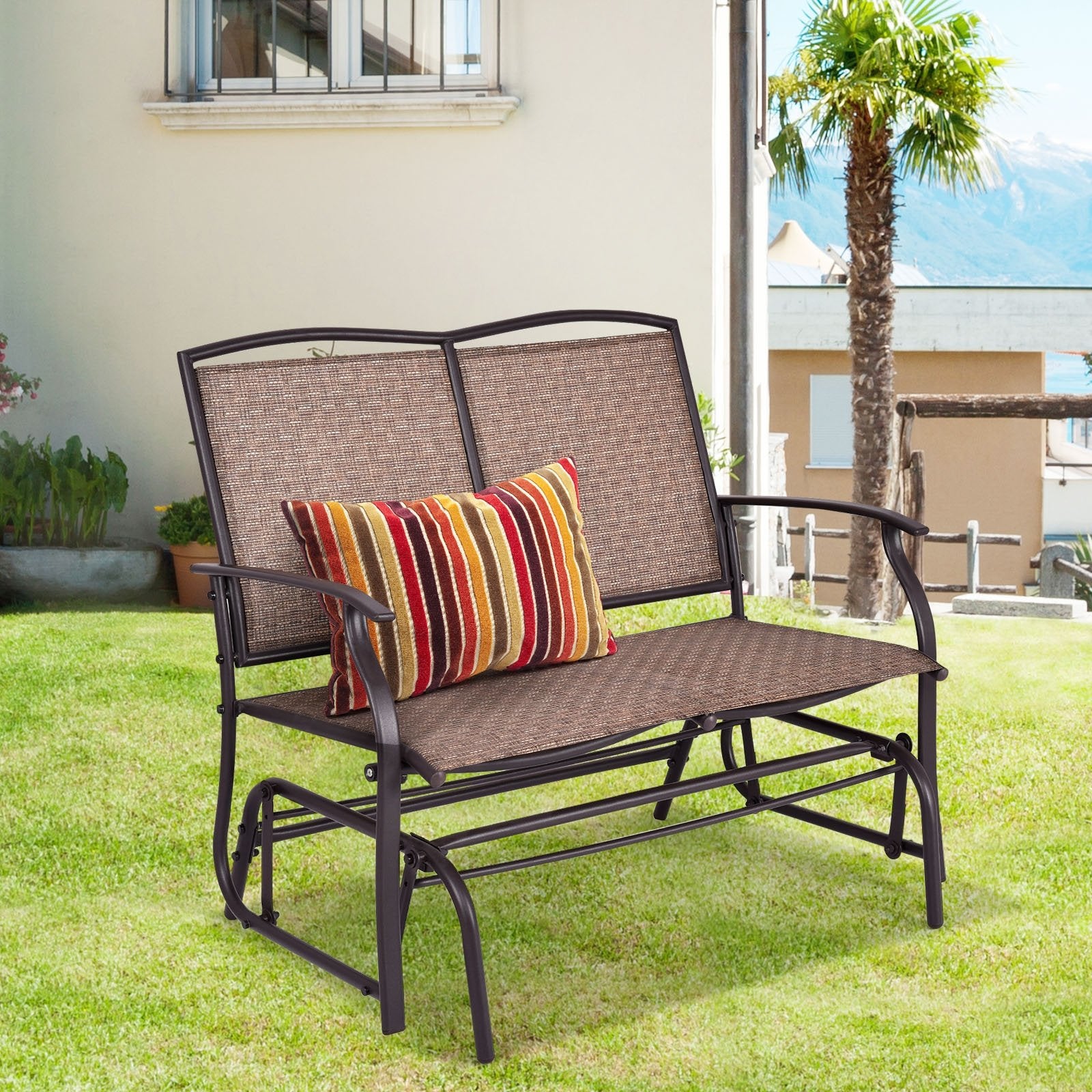 Iron Patio Rocking Chair for Outdoor Backyard and Lawn, Brown Patio Rocking Chairs & Gliders   at Gallery Canada