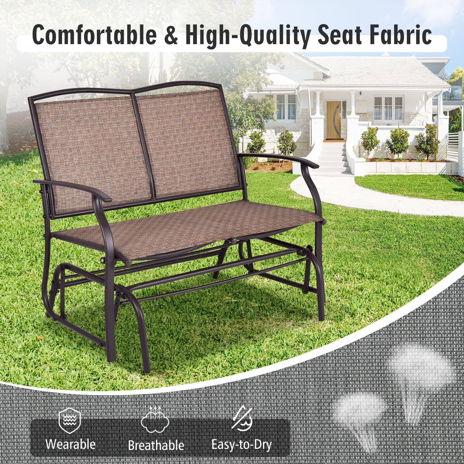 Iron Patio Rocking Chair for Outdoor Backyard and Lawn, Brown Patio Rocking Chairs & Gliders   at Gallery Canada