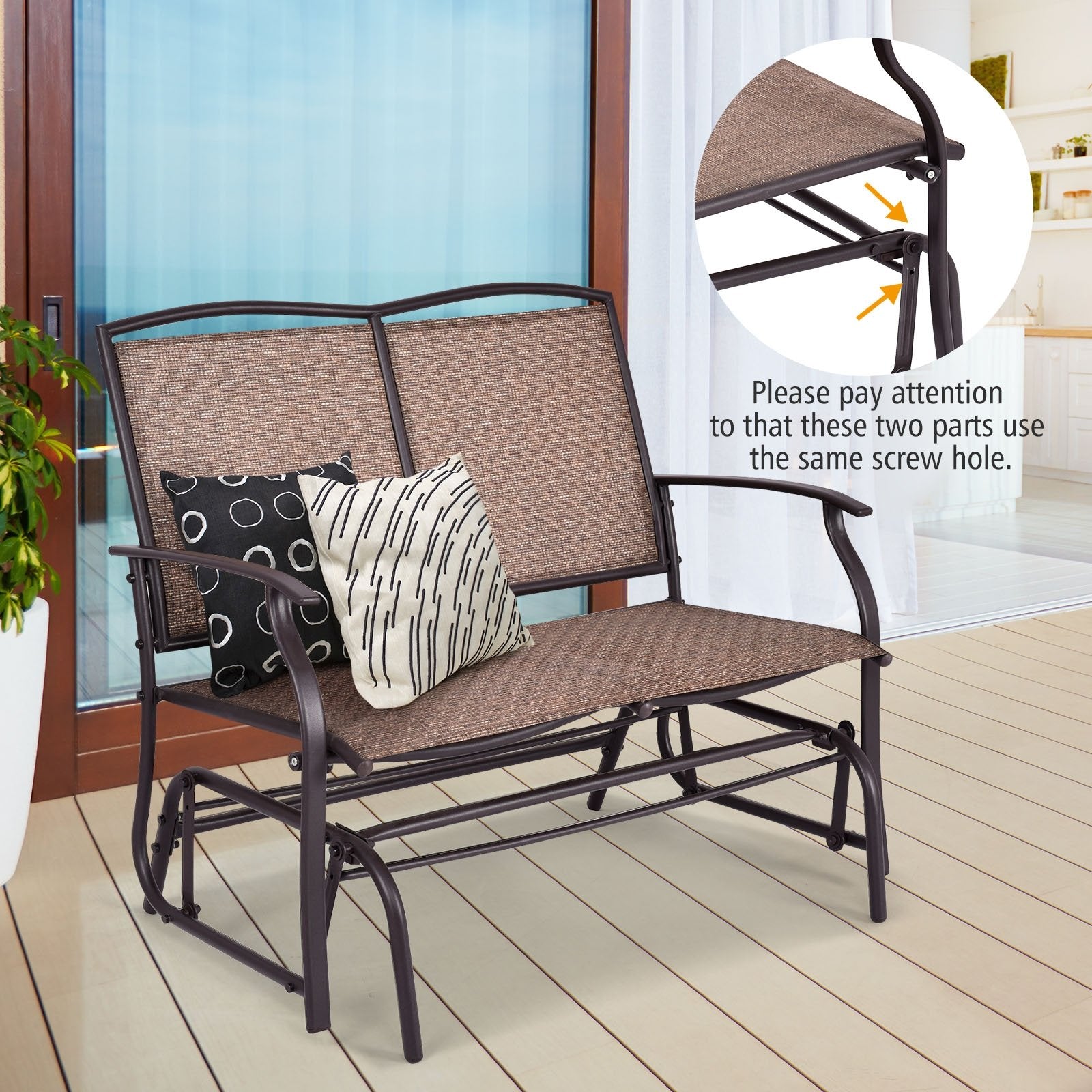 Iron Patio Rocking Chair for Outdoor Backyard and Lawn, Brown Patio Rocking Chairs & Gliders   at Gallery Canada