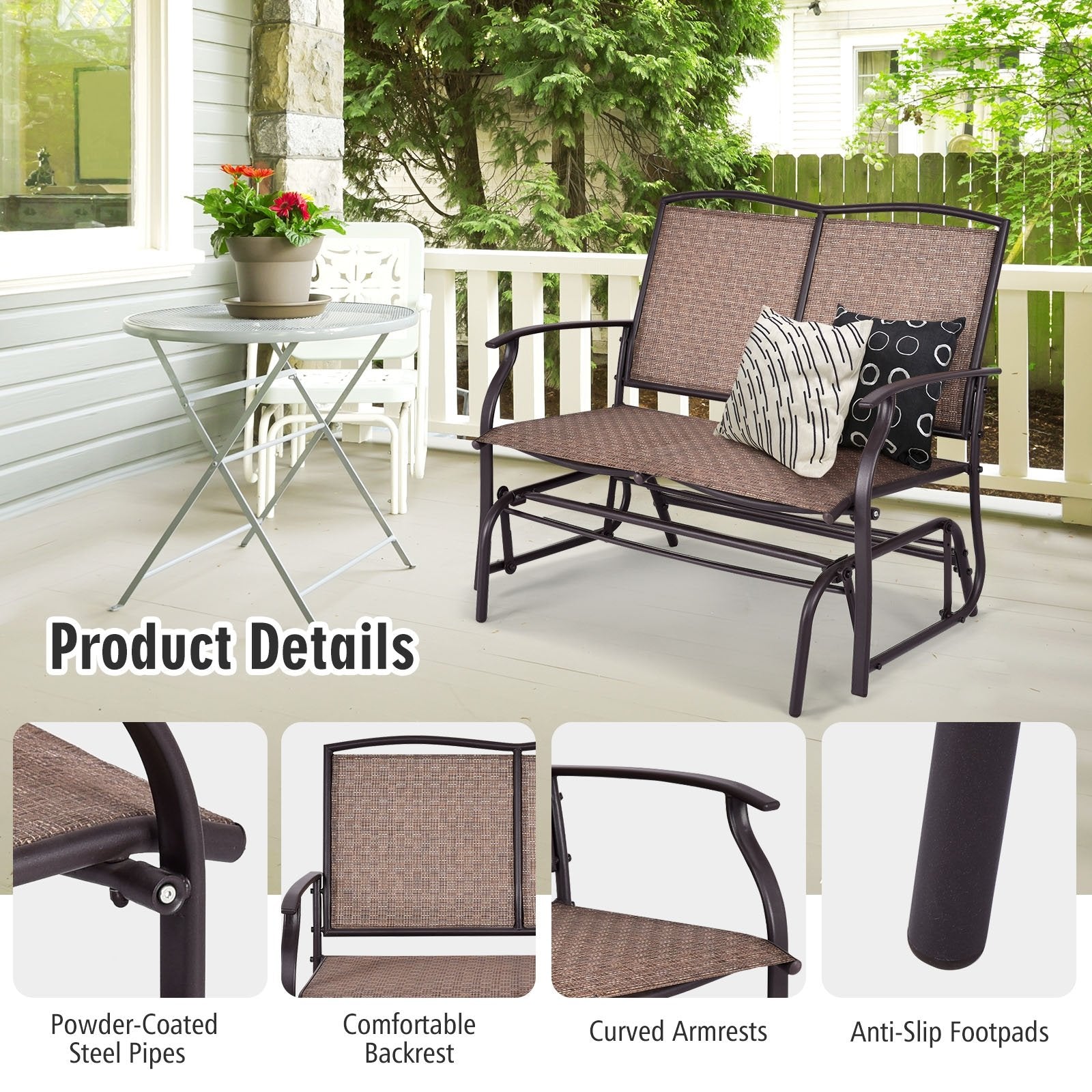 Iron Patio Rocking Chair for Outdoor Backyard and Lawn, Brown Patio Rocking Chairs & Gliders   at Gallery Canada