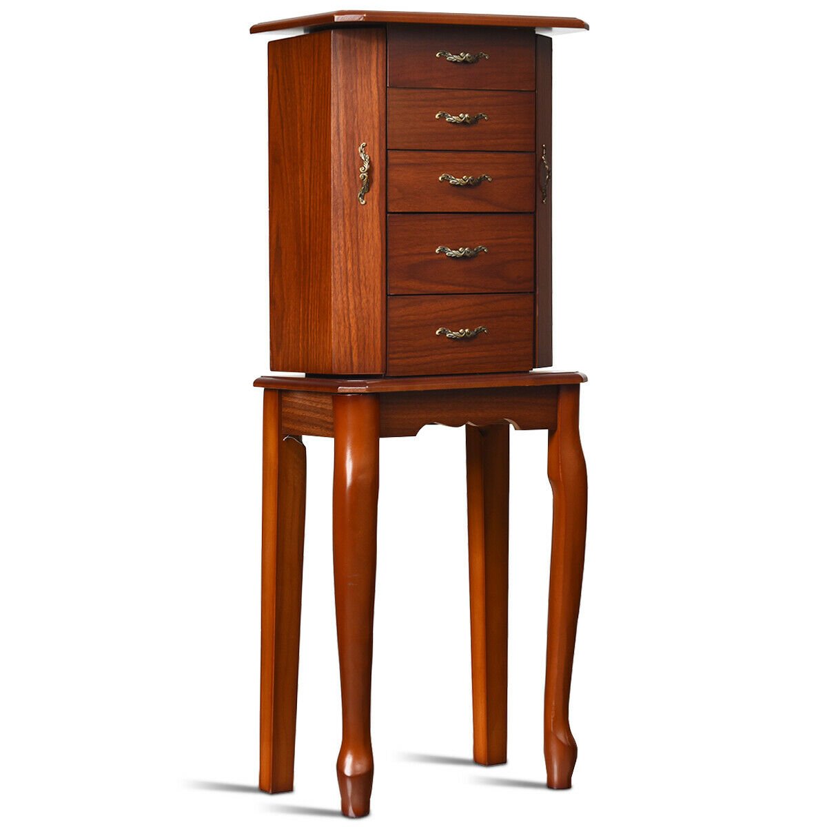 Large Storage Capacity Jewelry Cabinet with 5 Drawers, Brown Jewelry Armoires   at Gallery Canada