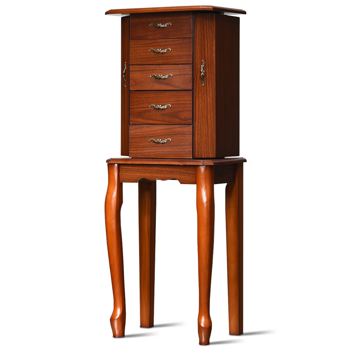 Large Storage Capacity Jewelry Cabinet with 5 Drawers, Brown Jewelry Armoires   at Gallery Canada