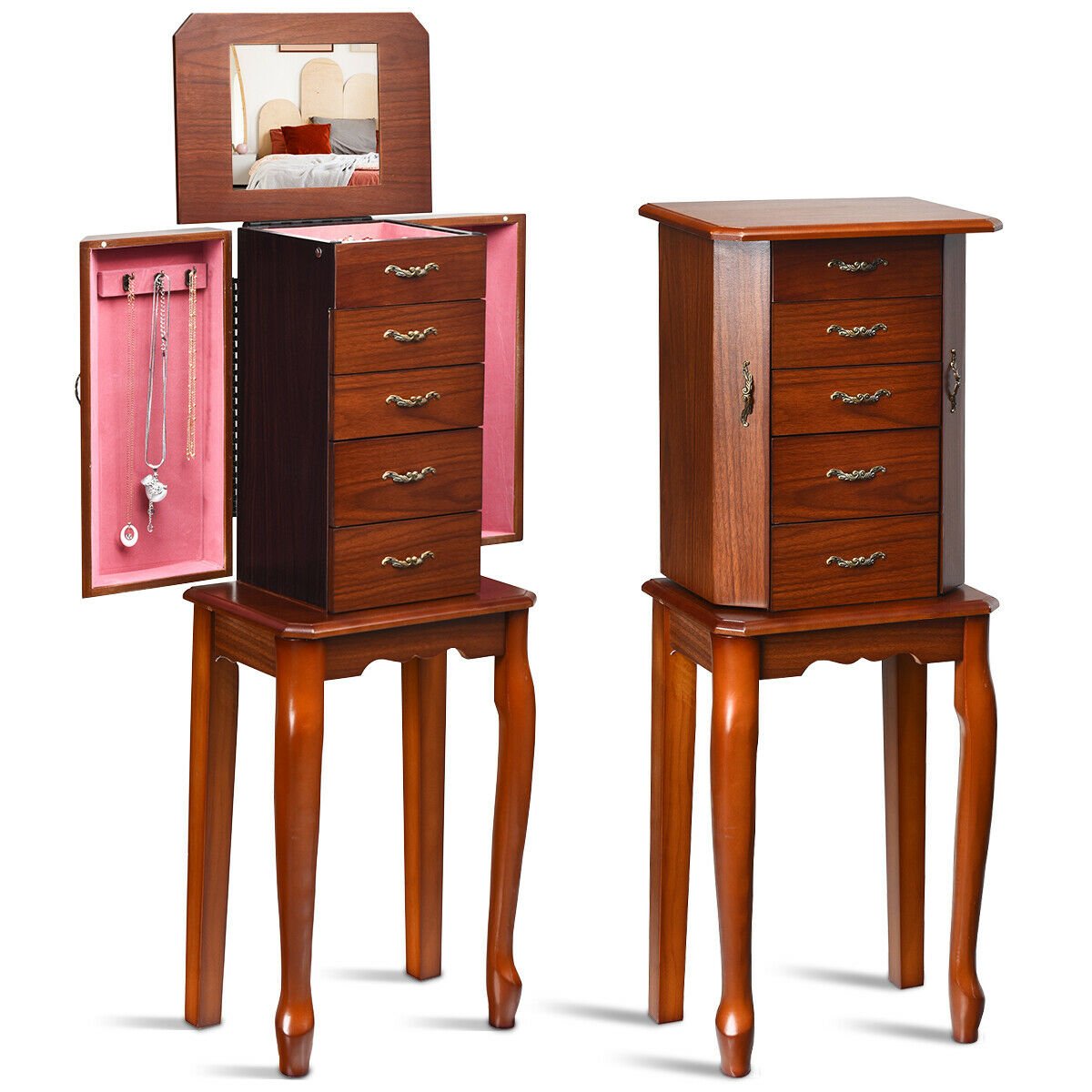 Large Storage Capacity Jewelry Cabinet with 5 Drawers, Brown Jewelry Armoires   at Gallery Canada