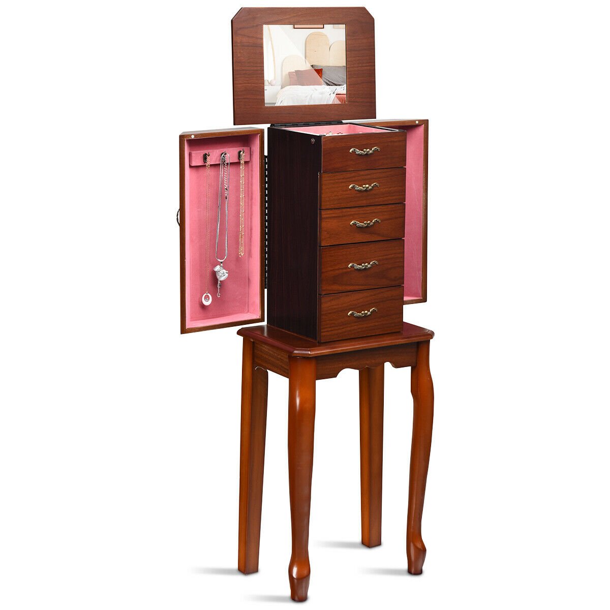 Large Storage Capacity Jewelry Cabinet with 5 Drawers, Brown Jewelry Armoires   at Gallery Canada