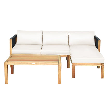 3 Pieces Patio Acacia Wood Sofa Furniture Set with Nylon Rope Armrest, White - Gallery Canada