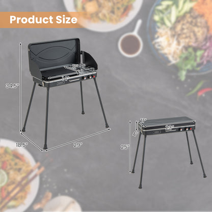 2-in-1 Gas Camping Grill and Stove with Detachable Legs, Black - Gallery Canada