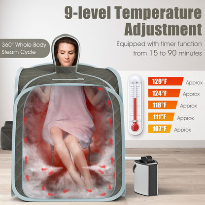 800W 2 Person Portable Steam Sauna Tent SPA with Hat Side Holes 3L Steamer, Gray - Gallery Canada