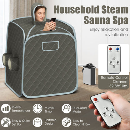 800W 2 Person Portable Steam Sauna Tent SPA with Hat Side Holes 3L Steamer, Gray - Gallery Canada