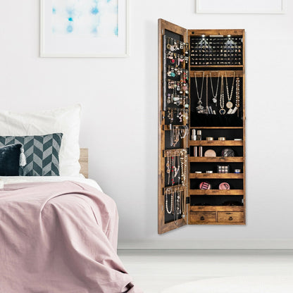 Wall and Door Mounted Mirrored Jewelry Cabinet with Lights, Rustic Brown Jewelry Armoires   at Gallery Canada