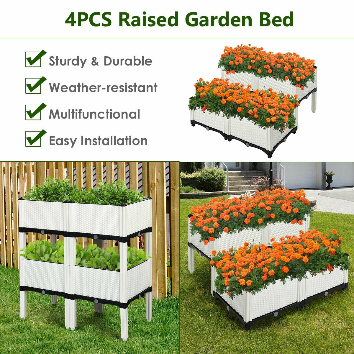 Set of 4 Elevated Flower Vegetable Herb Grow Planter Box, White Raised Garden Beds   at Gallery Canada