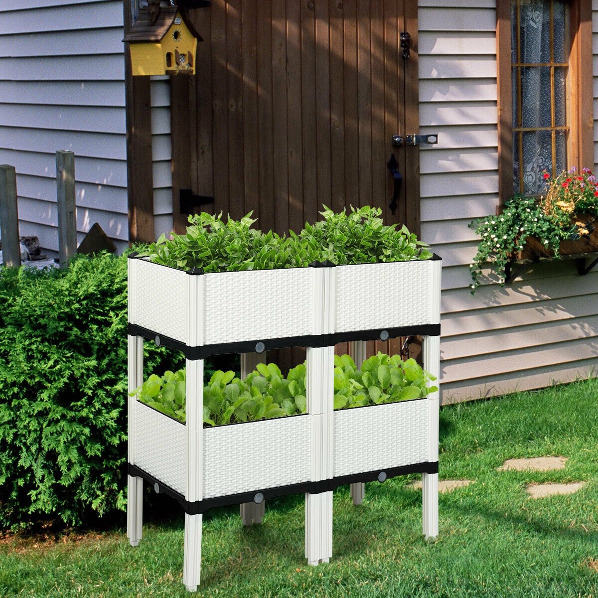 Set of 4 Elevated Flower Vegetable Herb Grow Planter Box, White Raised Garden Beds   at Gallery Canada