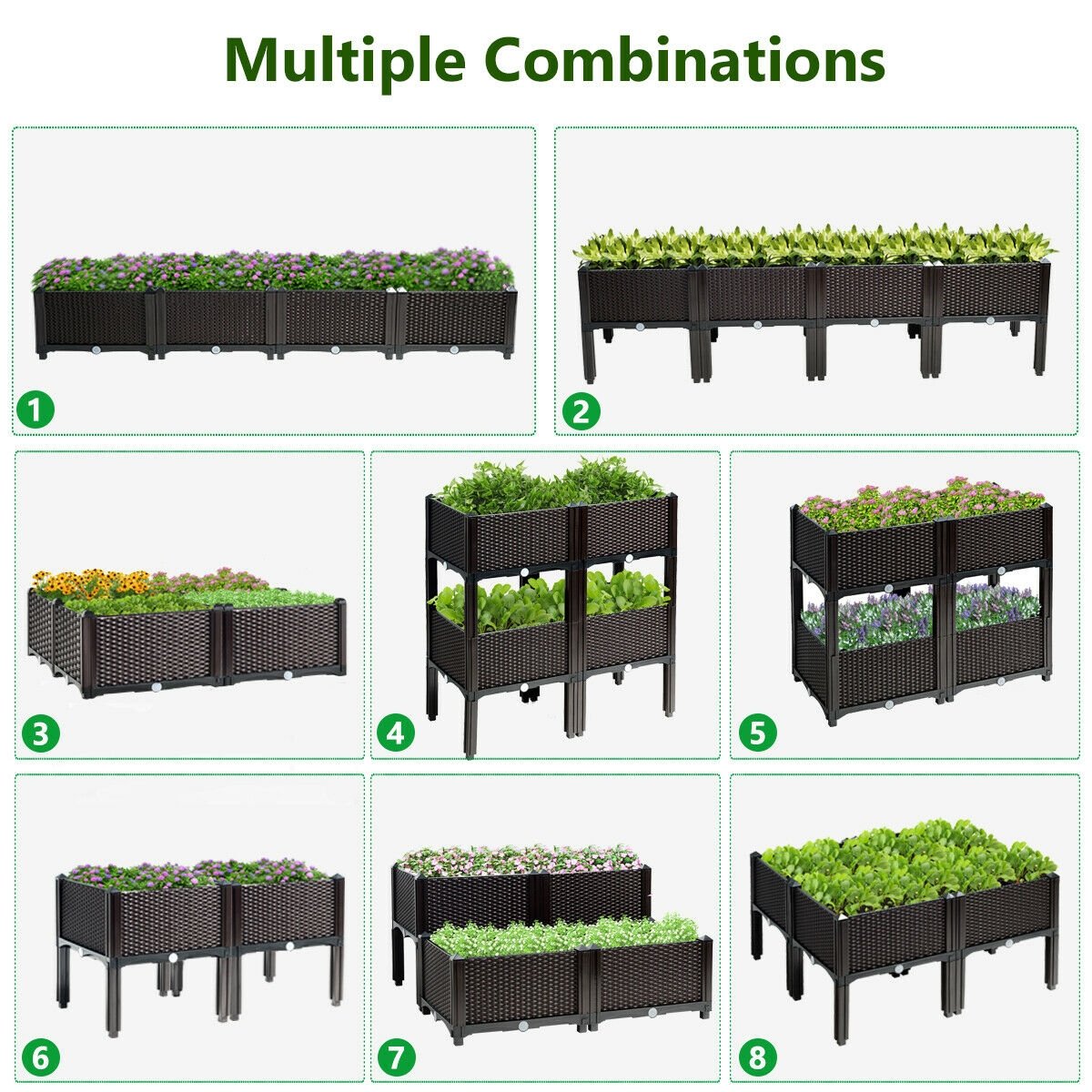 Set of 4 Elevated Flower Vegetable Herb Grow Planter Box, Brown Raised Garden Beds   at Gallery Canada