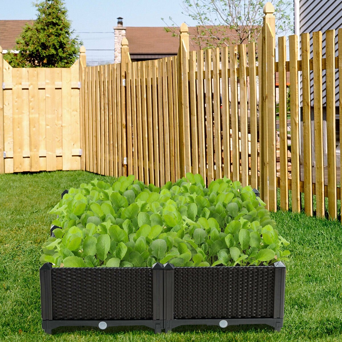 Set of 4 Elevated Flower Vegetable Herb Grow Planter Box, Brown Raised Garden Beds   at Gallery Canada