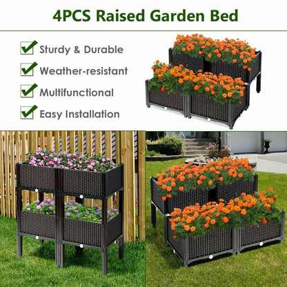 Set of 4 Elevated Flower Vegetable Herb Grow Planter Box, Brown Raised Garden Beds   at Gallery Canada