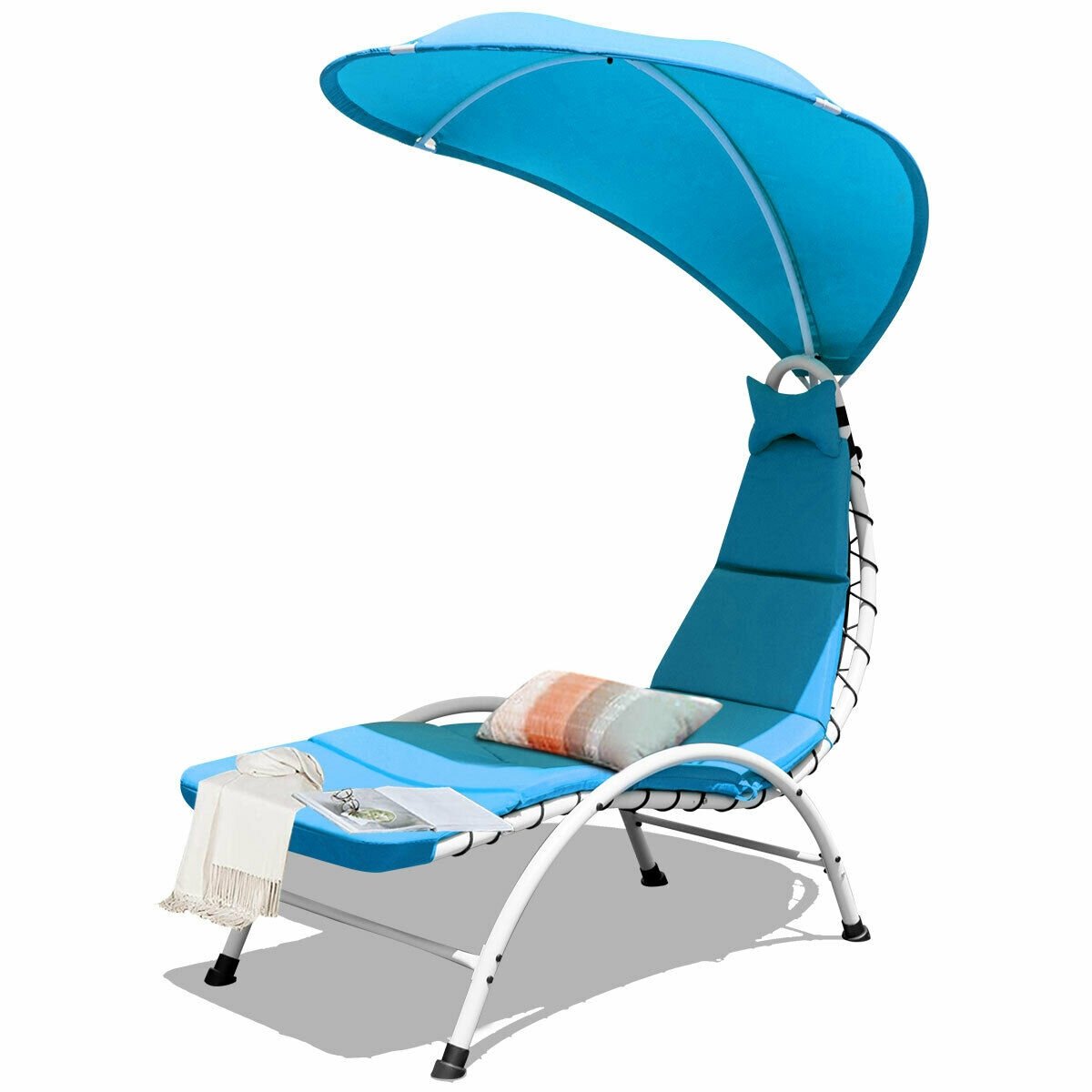 Patio Hanging Swing Hammock Chaise Lounger Chair with Canopy, Blue Outdoor Chaise Lounges   at Gallery Canada