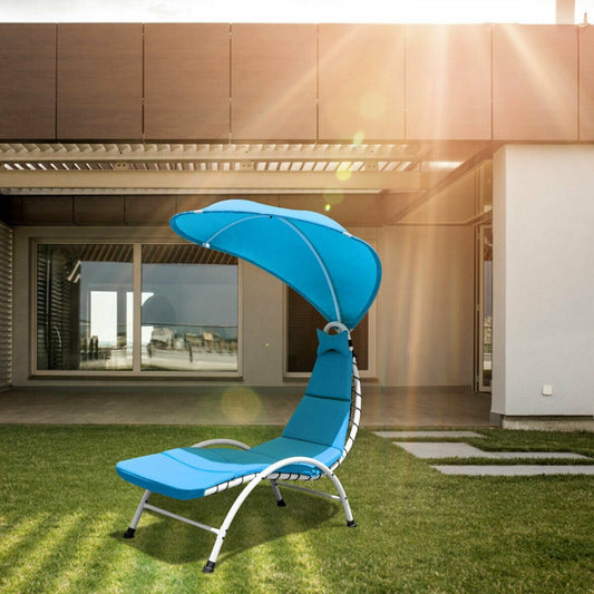 Patio Hanging Swing Hammock Chaise Lounger Chair with Canopy, Blue Outdoor Chaise Lounges   at Gallery Canada