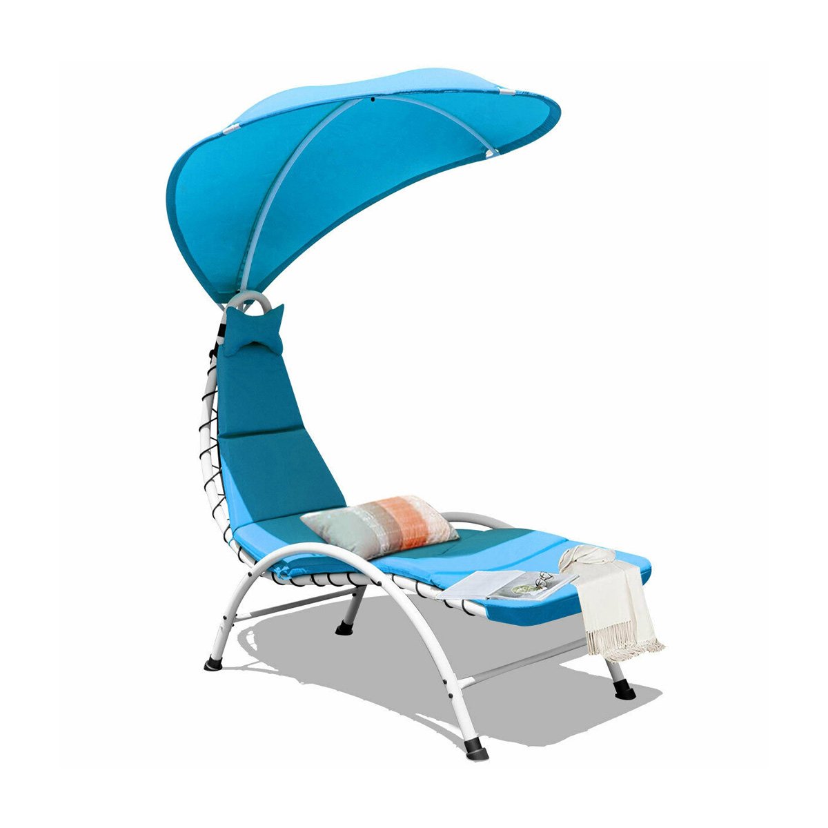 Patio Hanging Swing Hammock Chaise Lounger Chair with Canopy, Blue Outdoor Chaise Lounges   at Gallery Canada