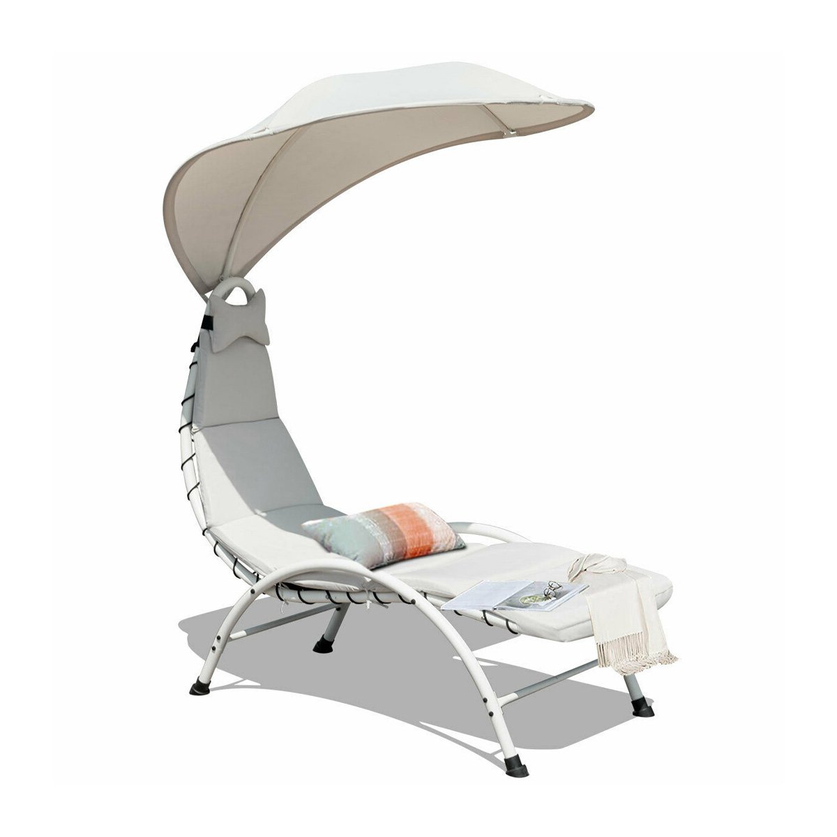 Patio Hanging Swing Hammock Chaise Lounger Chair with Canopy, Beige Outdoor Chaise Lounges   at Gallery Canada