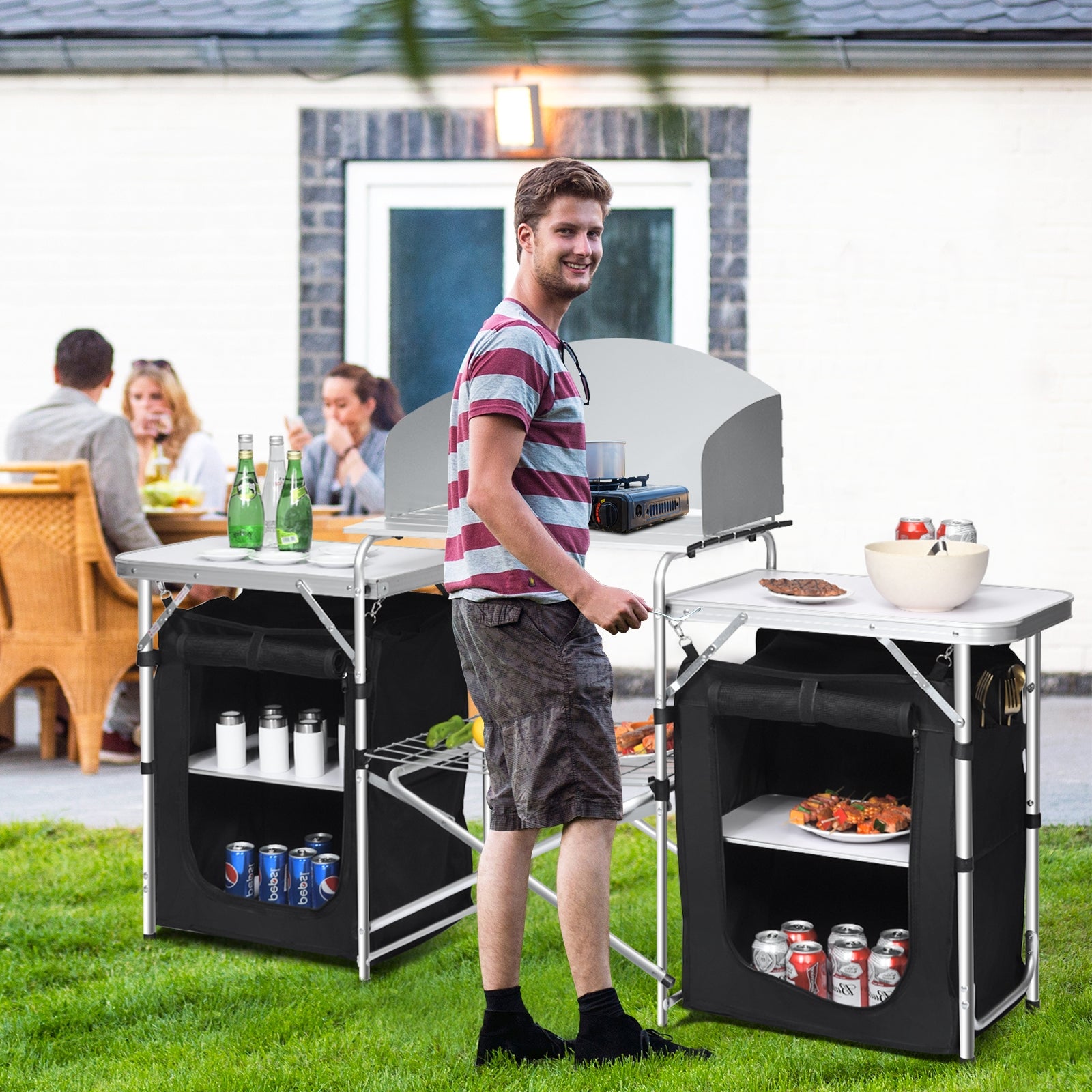Folding Camping Table with Storage Organizer, Black Camping Furniture at Gallery Canada