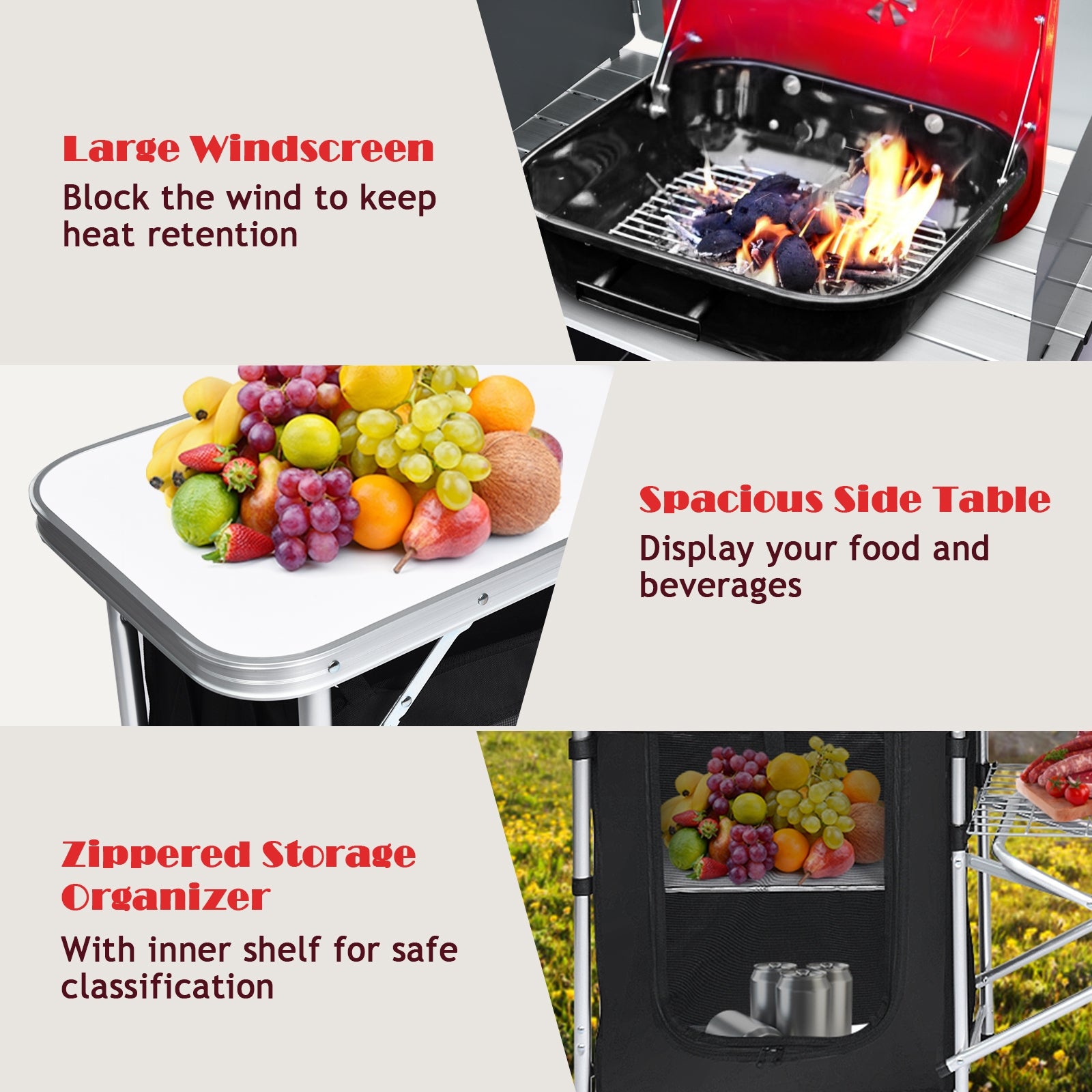 Folding Camping Table with Storage Organizer, Black Camping Furniture at Gallery Canada