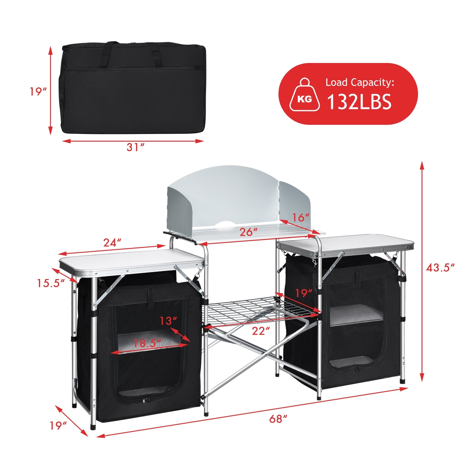 Folding Camping Table with Storage Organizer, Black Camping Furniture at Gallery Canada