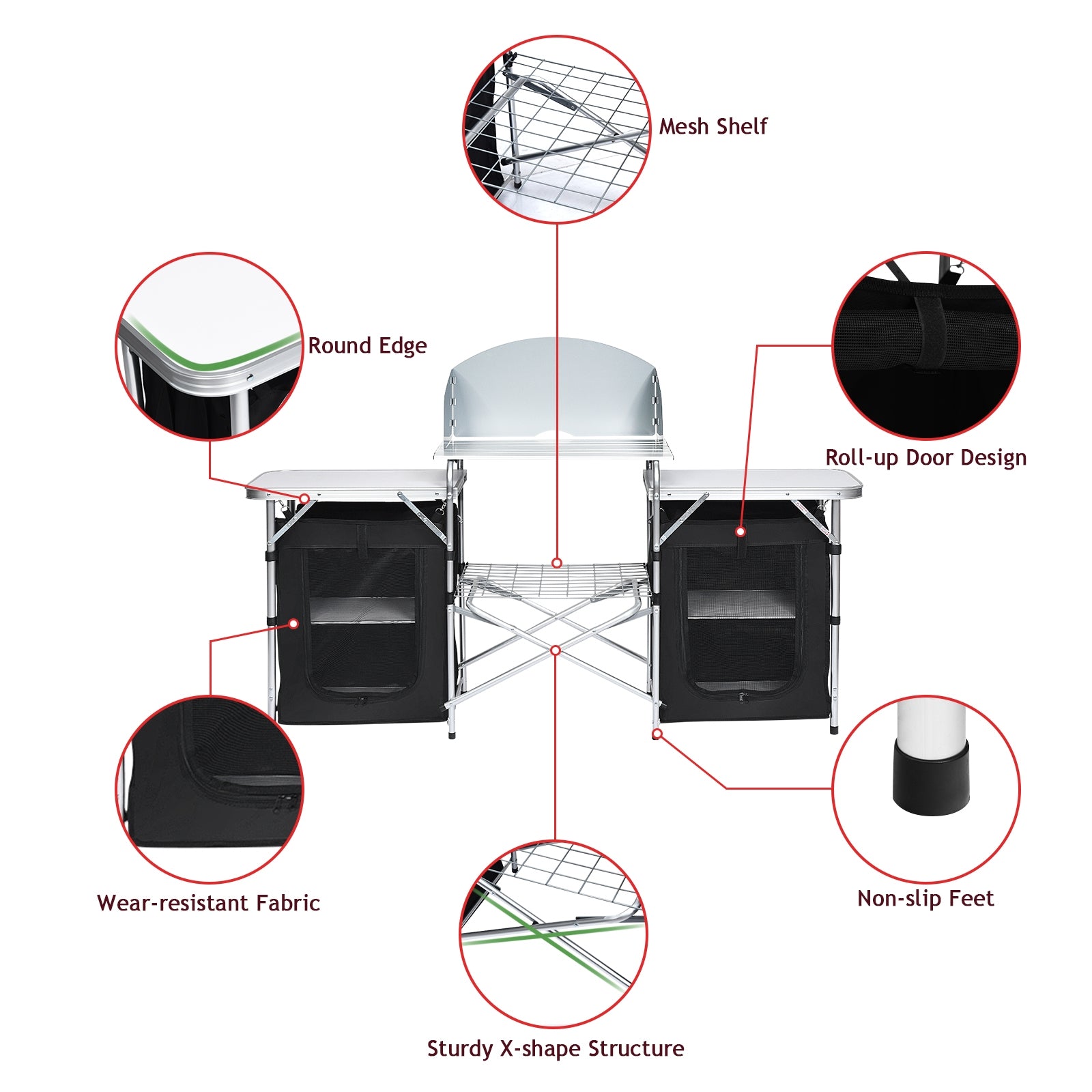 Folding Camping Table with Storage Organizer, Black Camping Furniture at Gallery Canada