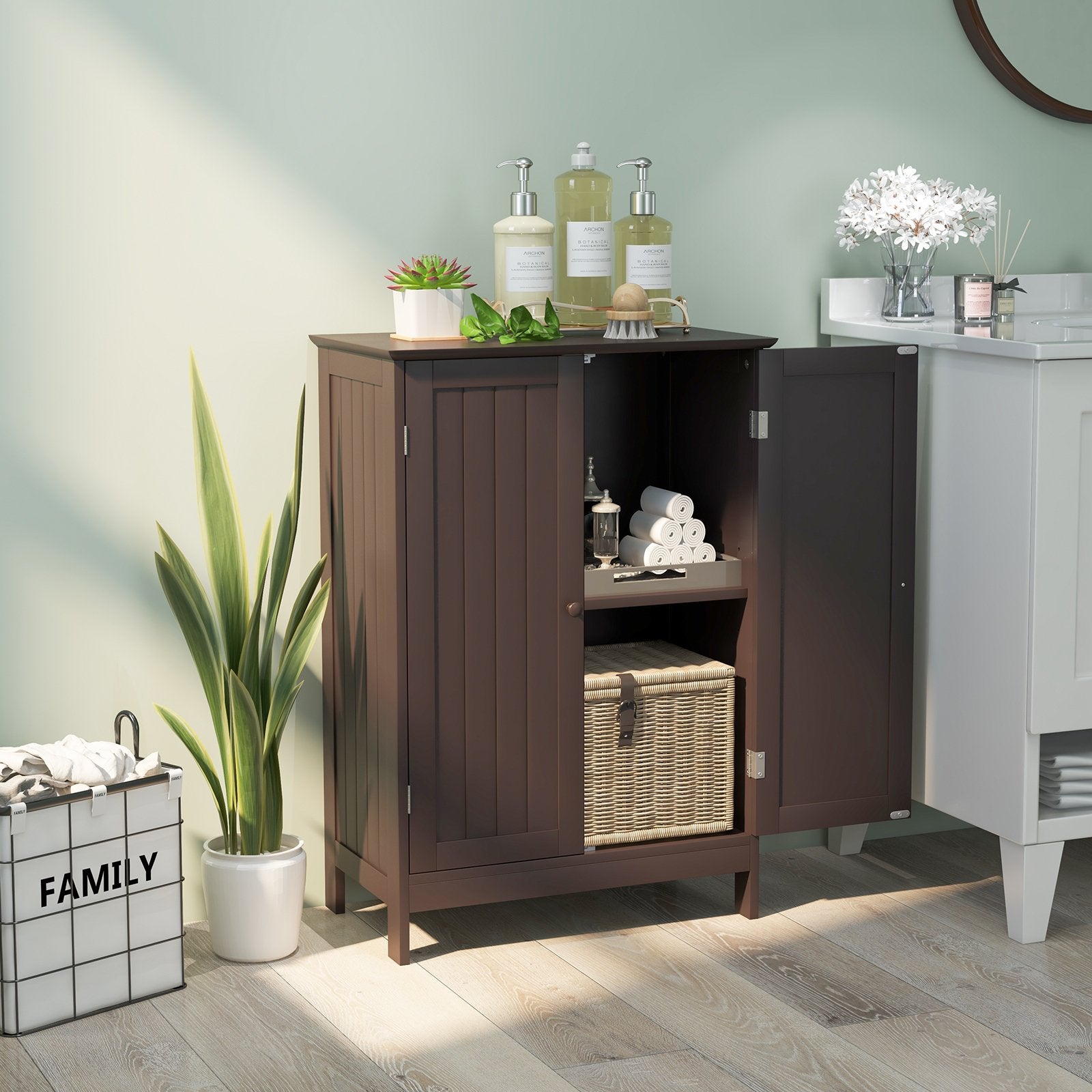 Bathroom Floor Storage Double Door Cupboard Cabinet, Brown Floor Cabinets   at Gallery Canada