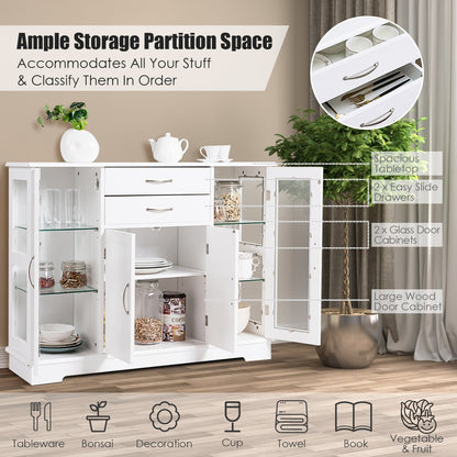 Sideboard Buffet Server Storage Cabinet with 2 Drawers and Glass Doors, White Sideboards Cabinets & Buffets   at Gallery Canada