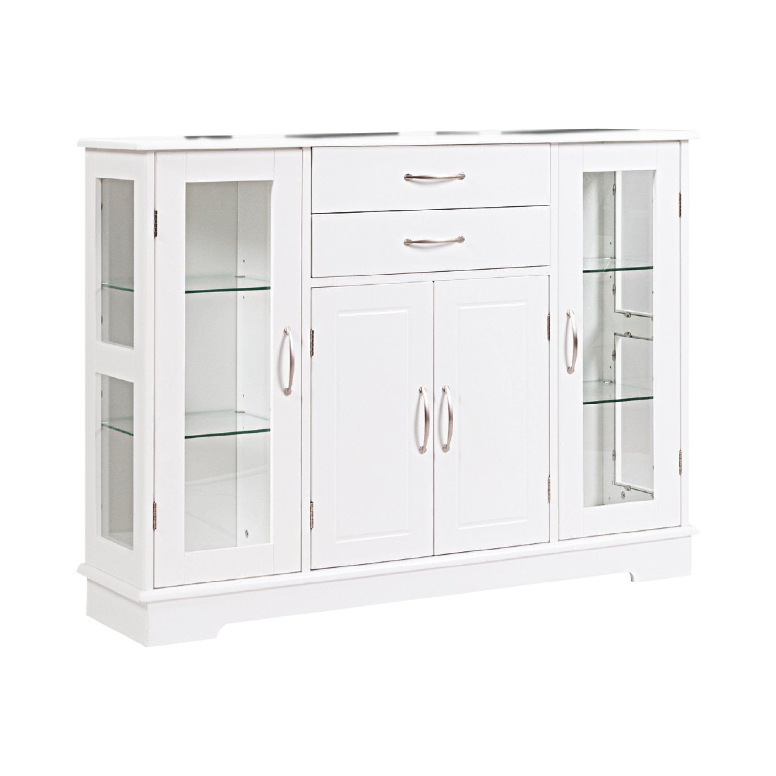 Sideboard Buffet Server Storage Cabinet with 2 Drawers and Glass Doors, White Sideboards Cabinets & Buffets   at Gallery Canada