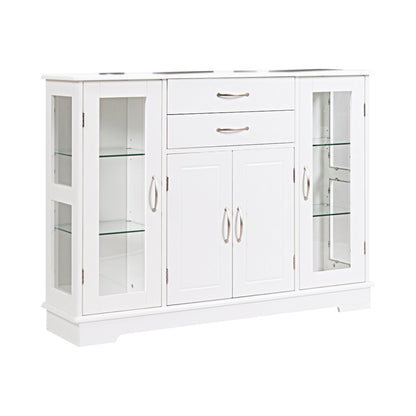 Sideboard Buffet Server Storage Cabinet with 2 Drawers and Glass Doors, White Sideboards Cabinets & Buffets   at Gallery Canada