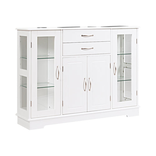 Sideboard Buffet Server Storage Cabinet with 2 Drawers and Glass Doors, White