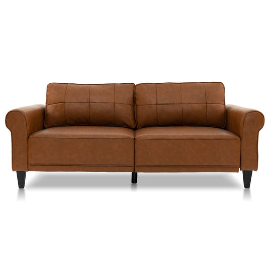 PU Leather Modern 3-Seater Sofa Couch with 2 Detachable Back Pillows, Brown - Gallery Canada