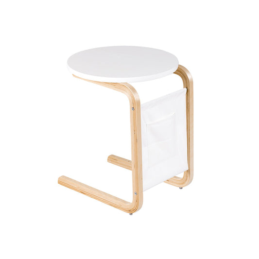 Bentwood Sofa Side Table with Square Tabletop and Storage Bag, White - Gallery Canada