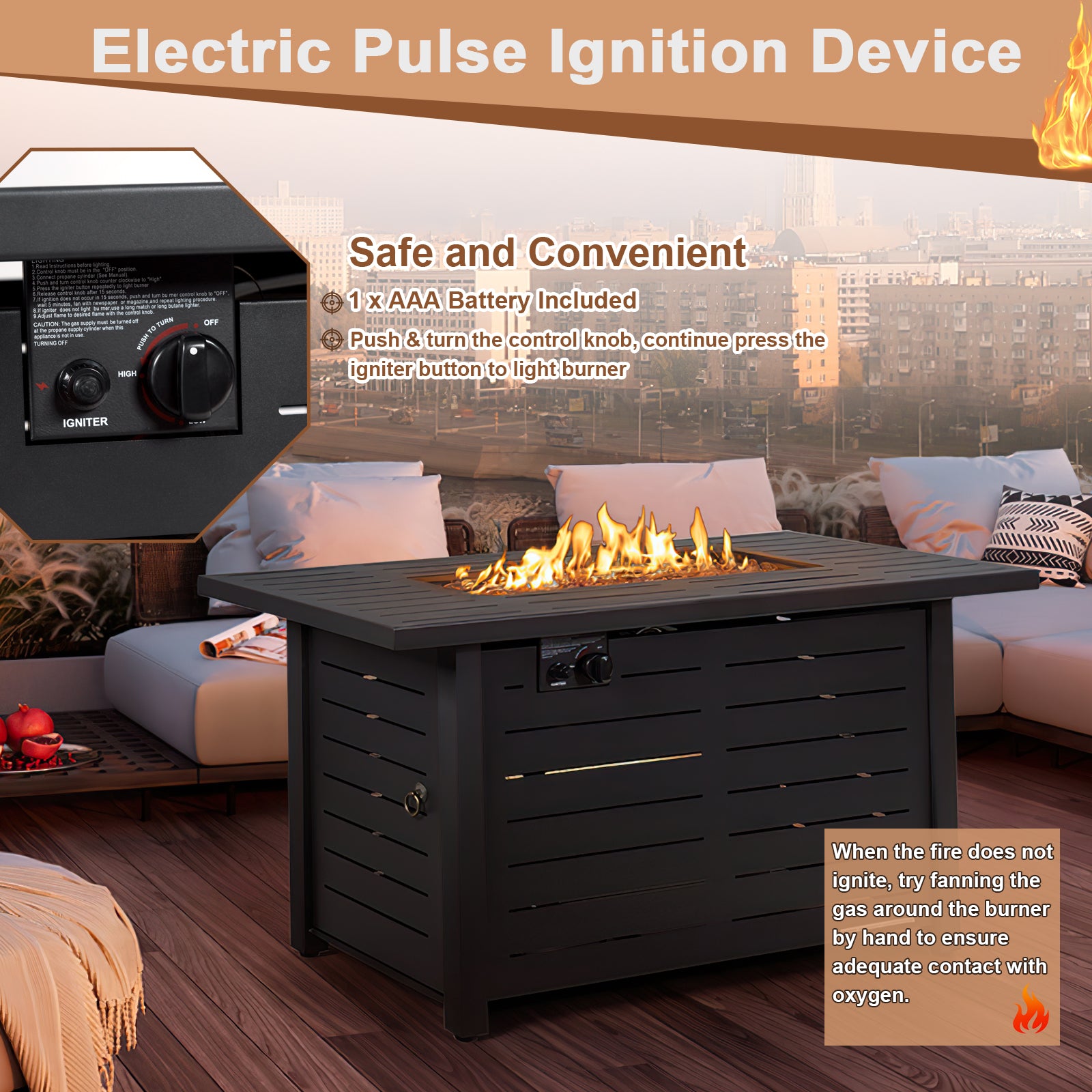 42 Inch 60 000 BTU Rectangular Propane Fire Pit Table with Waterproof Cover Fire Pit Tables at Gallery Canada