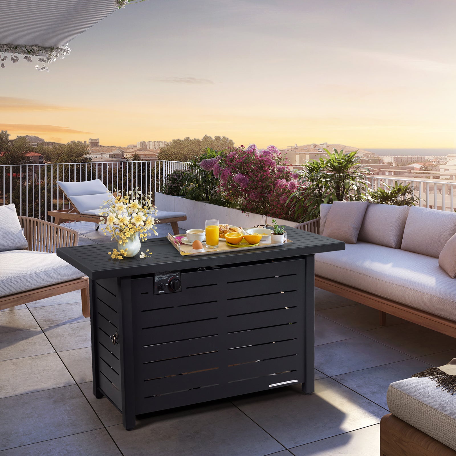42 Inch 60 000 BTU Rectangular Propane Fire Pit Table with Waterproof Cover Fire Pit Tables at Gallery Canada