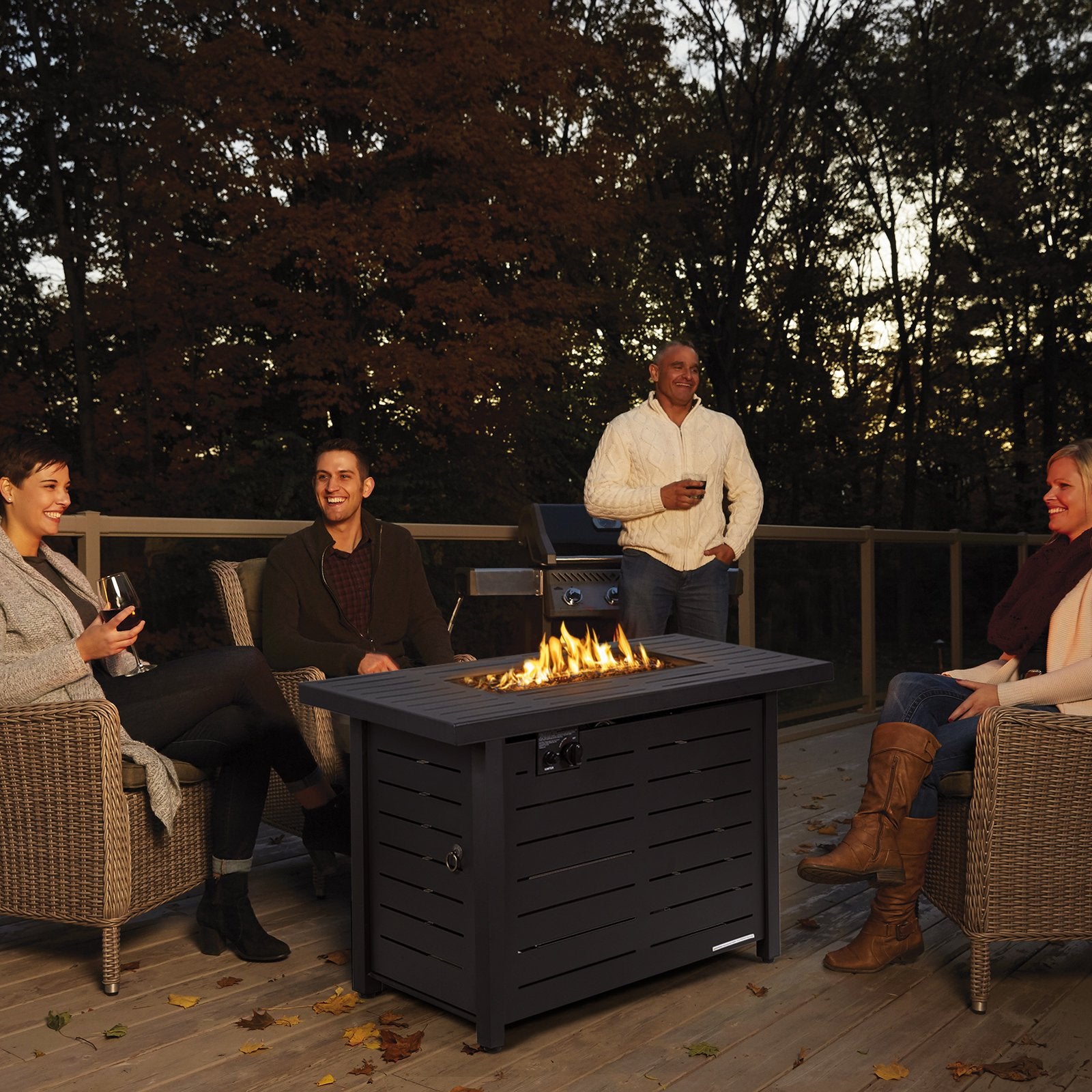 42 Inch 60 000 BTU Rectangular Propane Fire Pit Table with Waterproof Cover Fire Pit Tables   at Gallery Canada