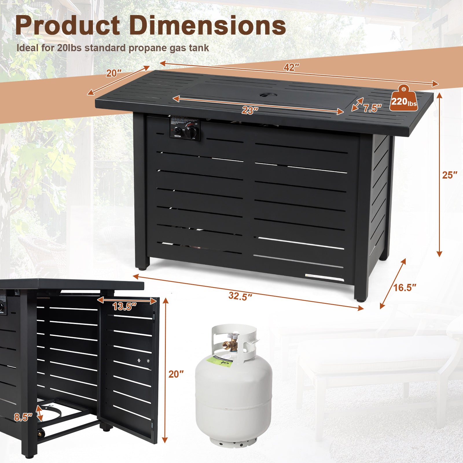 42 Inch 60 000 BTU Rectangular Propane Fire Pit Table with Waterproof Cover Fire Pit Tables at Gallery Canada