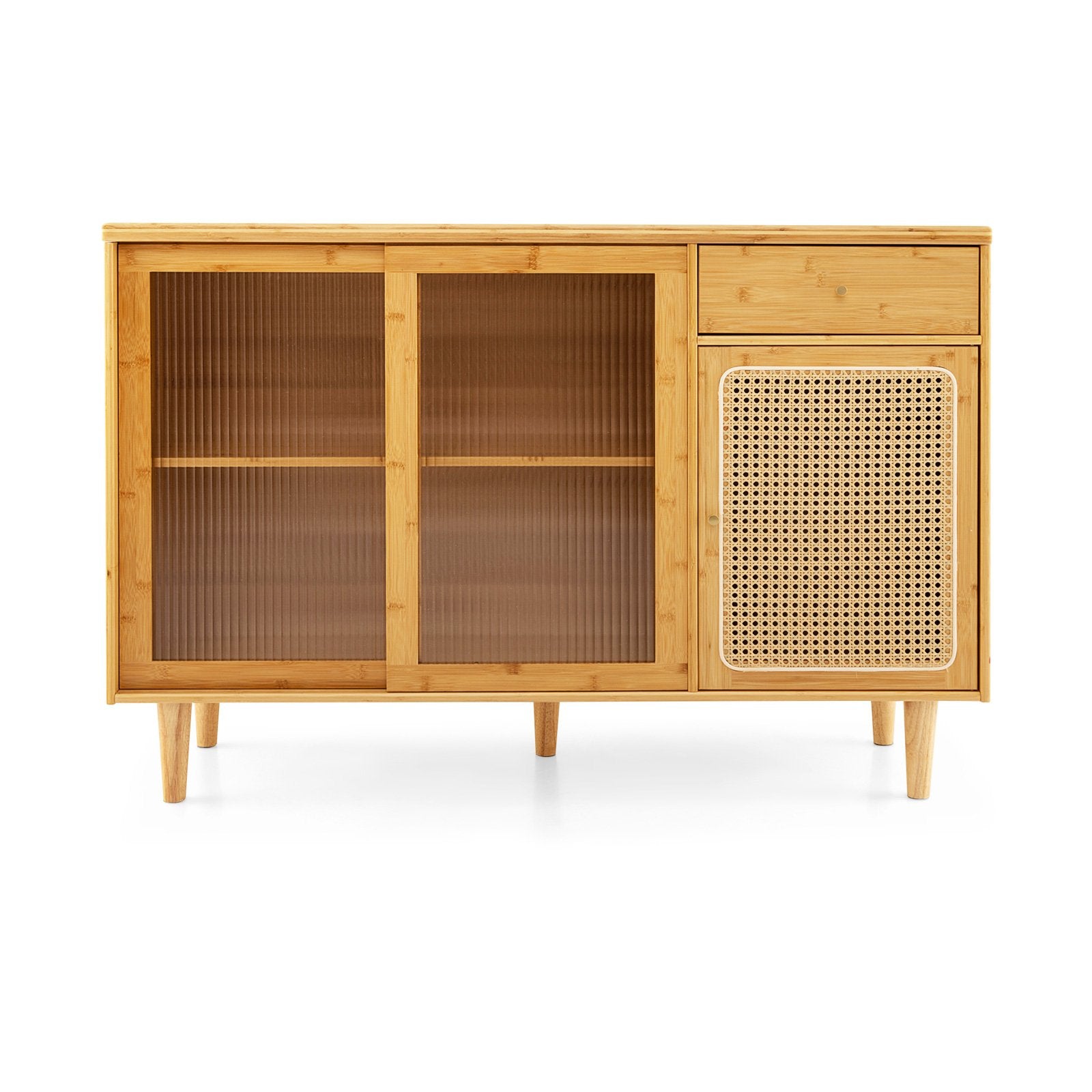 Modern Bamboo Buffet Sideboard Cabinet with Tempered Glass Sliding Doors, Natural Cabinets & Chests   at Gallery Canada