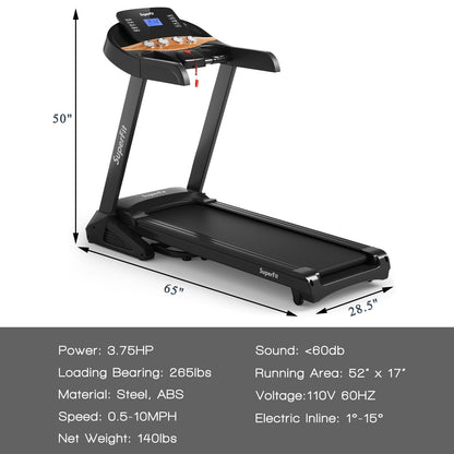 3.75HP Electric Folding Treadmill with Auto Incline 12 Program APP Control, Black Treadmills   at Gallery Canada