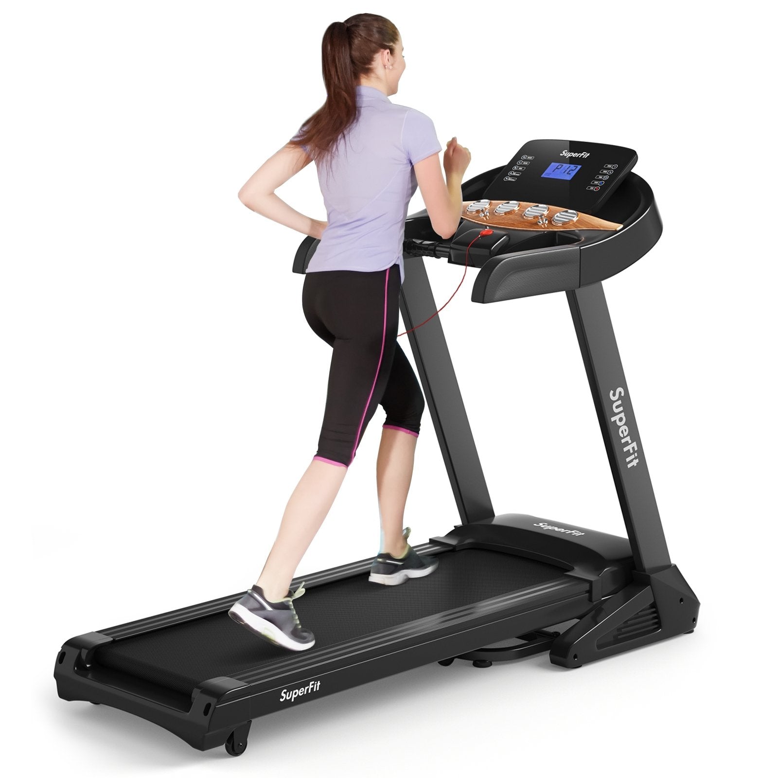 3.75HP Electric Folding Treadmill with Auto Incline 12 Program APP Control, Black Treadmills   at Gallery Canada