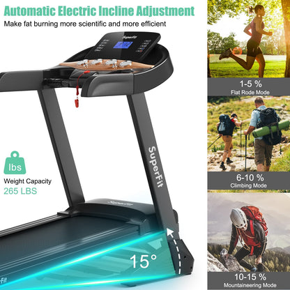 3.75HP Electric Folding Treadmill with Auto Incline 12 Program APP Control, Black Treadmills   at Gallery Canada